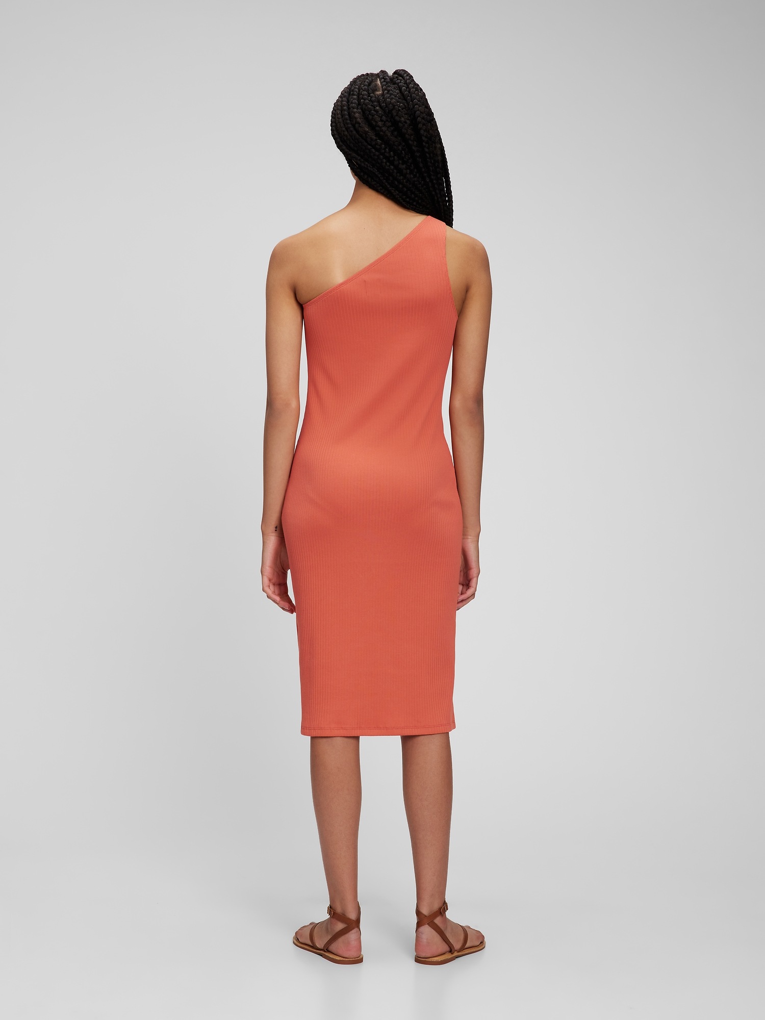 Women's Rib One Shoulder Midi Dress by Gap Summer Orange Coral Size XXL