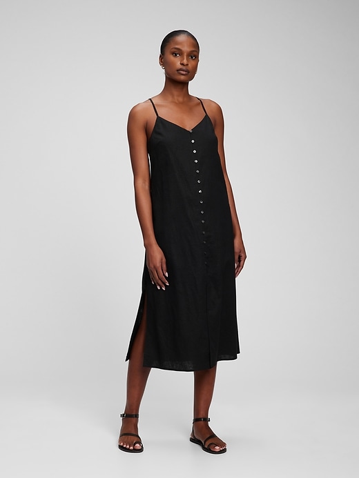 Image number 1 showing, Linen Blend Button-Front Midi Dress