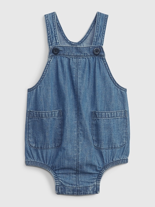 Image number 1 showing, Baby 100% Organic Cotton Denim Bubble Overalls with Washwell