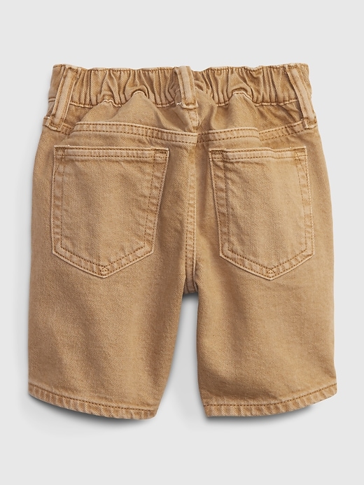 2 of 8 showing, with the color khaki beige of product Toddler '90s Loose Denim Khaki Shorts with Washwell