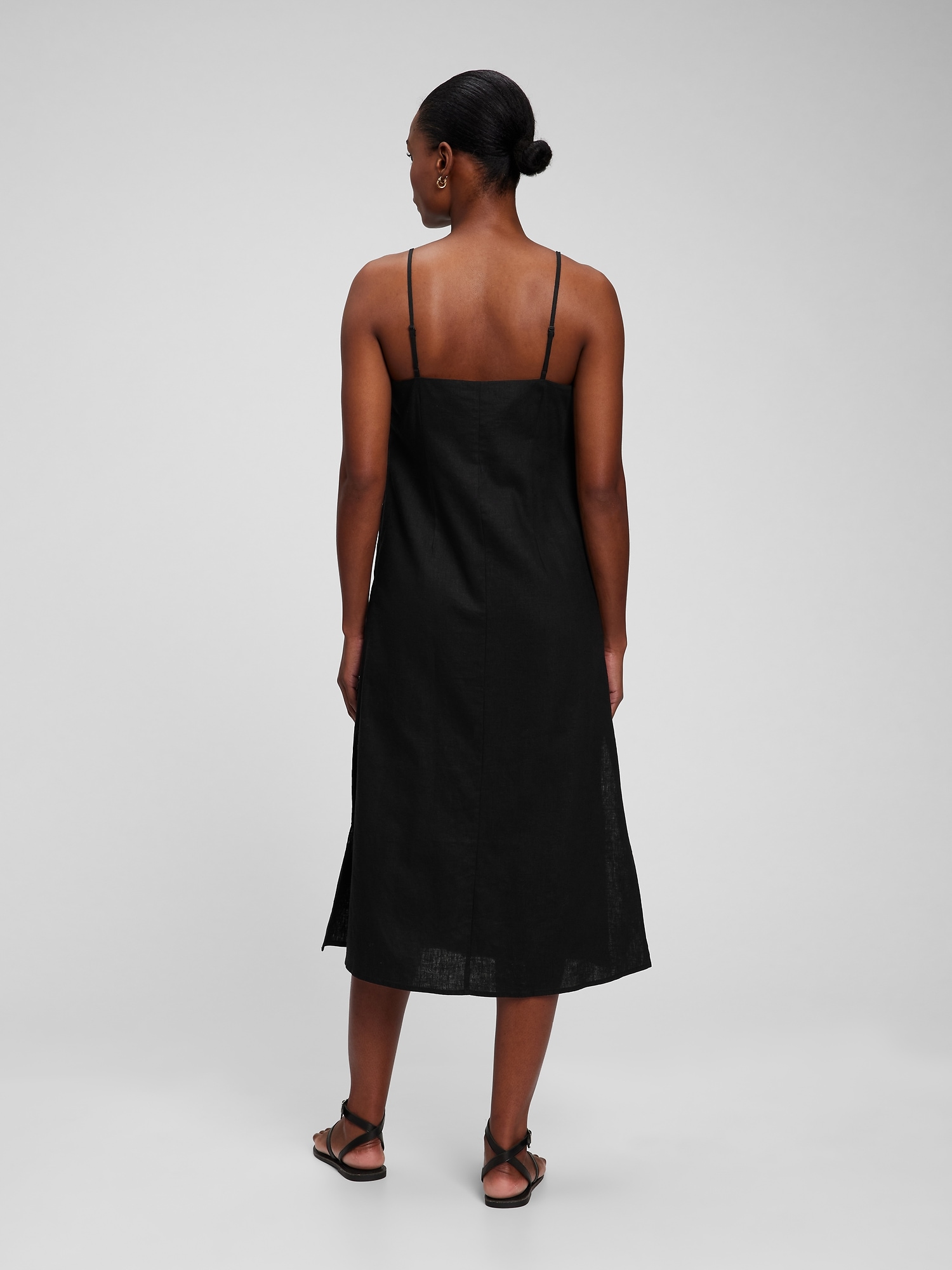 Linen Blend Button-Front Midi Dress | Gap