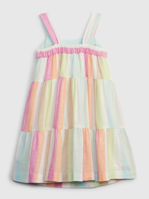 2 of 8 showing, with the color multi stripe of product Toddler Linen-Cotton Tiered Stripe Dress