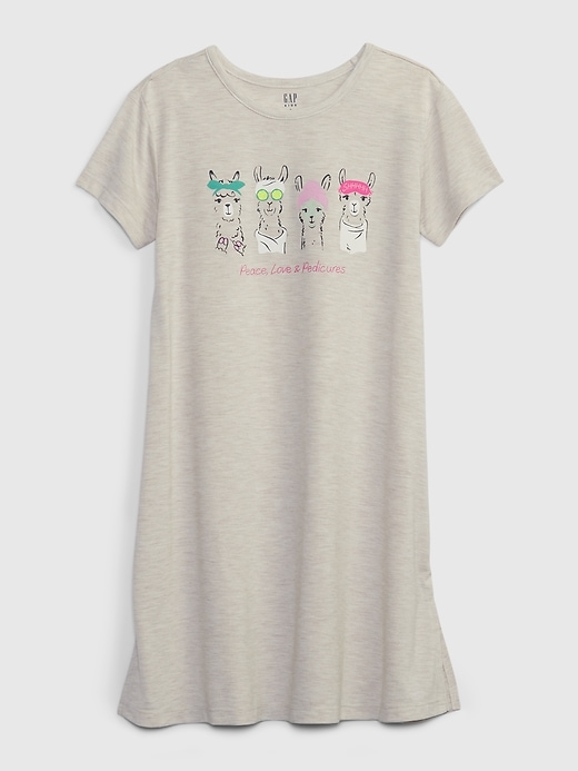 1 of 8 showing, with the color oatmeal of product Kids 100% Recycled Llama PJ Dress