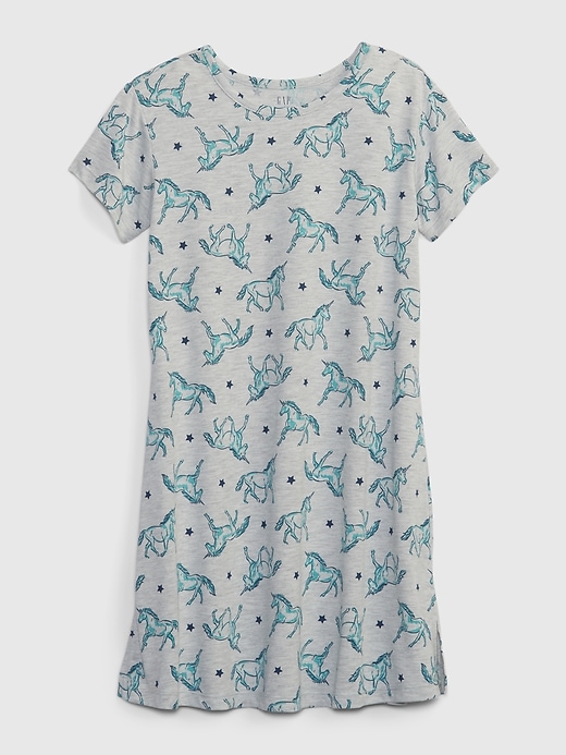 1 of 8 showing, with the color grey heather of product Kids 100% Recycled Unicorn PJ Dress