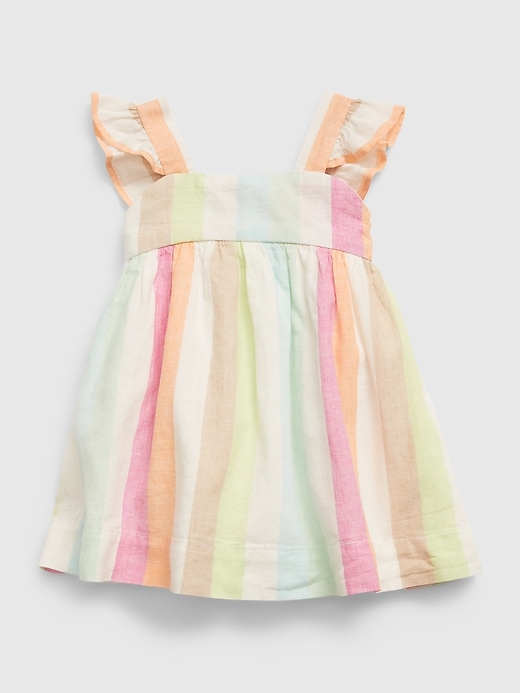 1 of 8 showing, with the color multi vertical stripe of product Baby Linen-Cotton Striped Dress