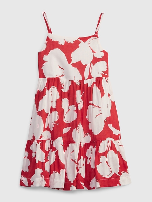 1 of 8 showing, with the color red floral print of product Toddler Floral Tiered Tank Dress