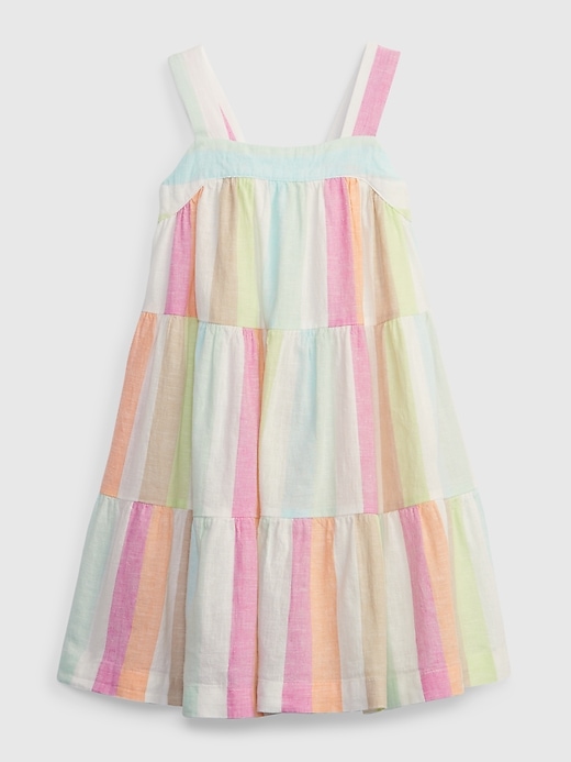 1 of 8 showing, with the color multi stripe of product Toddler Linen-Cotton Tiered Stripe Dress