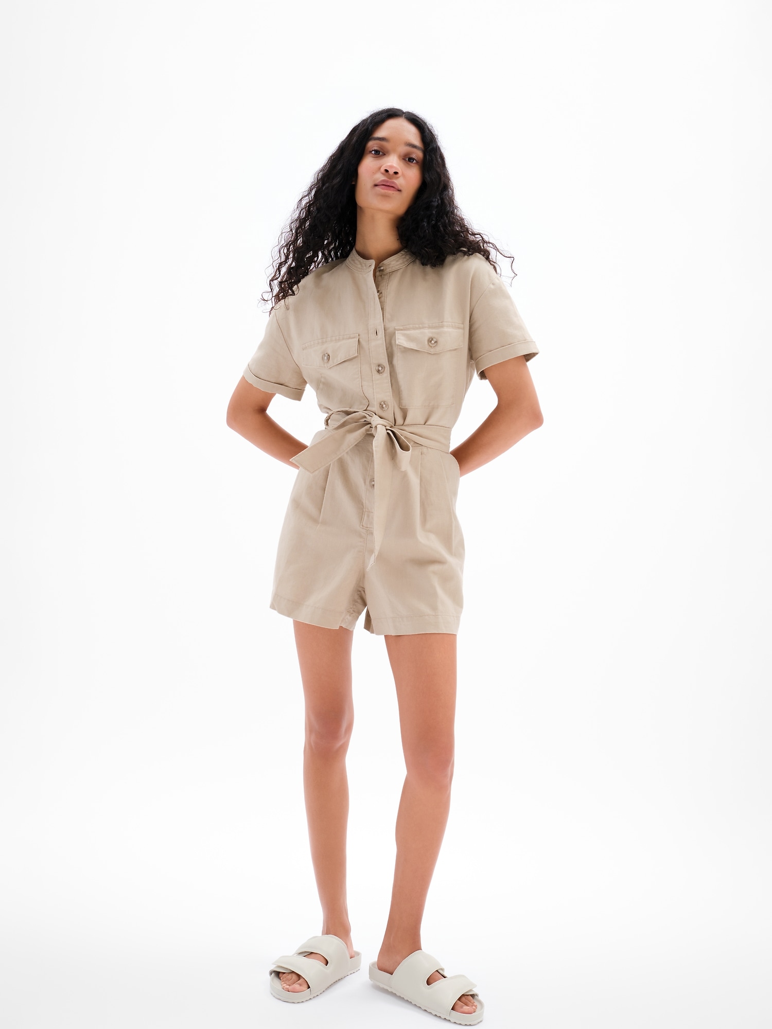 Linen-Cotton Romper-GAP|30142