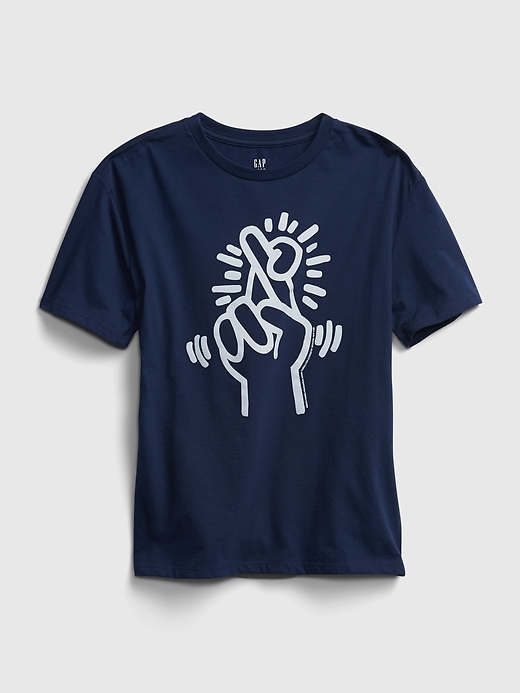1 of 8 showing, with the color elysian blue of product Teen &#124 Keith Haring Recycled Polyester Graphic T-Shirt