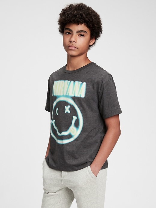 2 of 8 showing, with the color dark heather grey of product Teen &#124 Band Nirvana Recycled T-Shirt