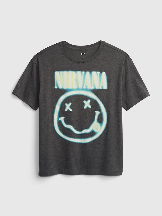 1 of 8 showing, with the color dark heather grey of product Teen &#124 Band Nirvana Recycled T-Shirt