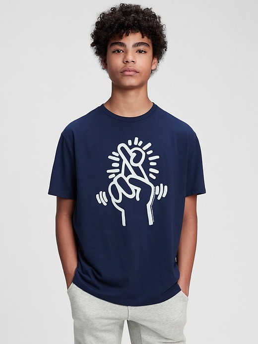 2 of 8 showing, with the color elysian blue of product Teen &#124 Keith Haring Recycled Polyester Graphic T-Shirt