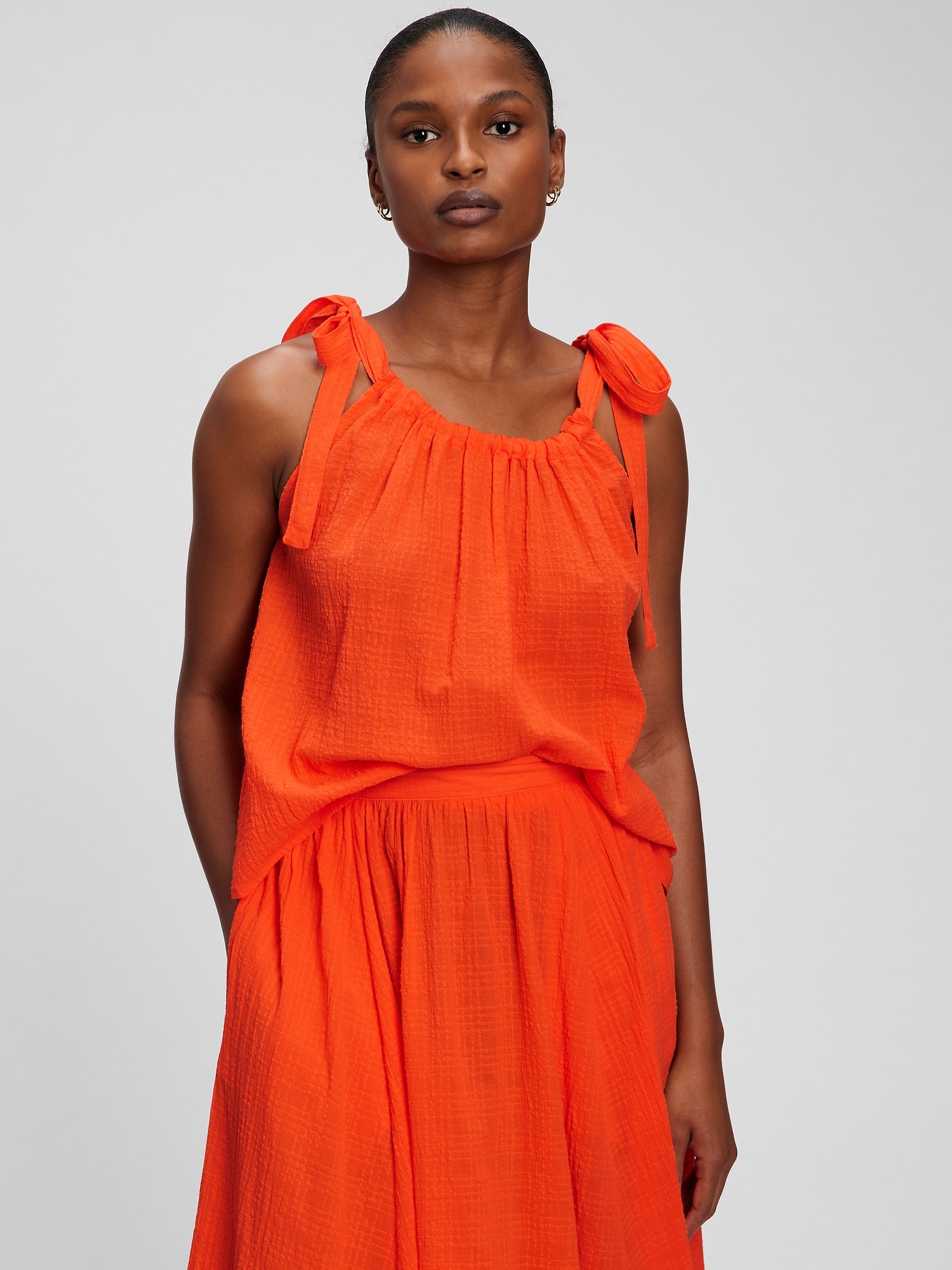 Crinkle Gauze TieShoulder Tank Top Gap