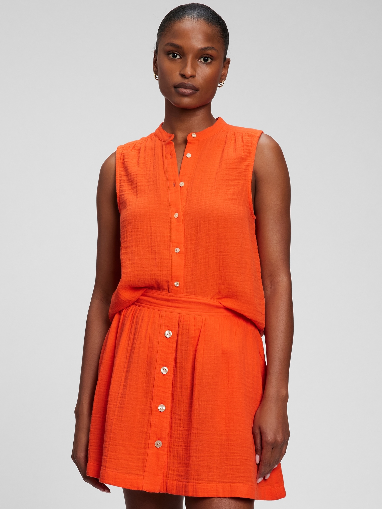 Crinkle Gauze ButtonFront Top Gap