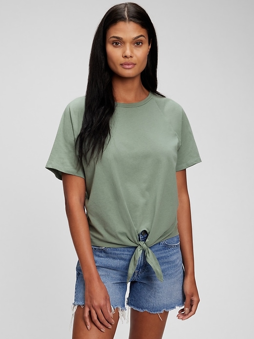 1 of 8 showing, with the color gasoline green of product Organic Cotton Vintage Tie-Front T-Shirt