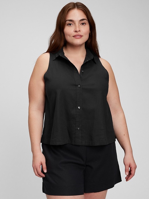 Image number 4 showing, Linen Blend Sleeveless Button-Front Shirt