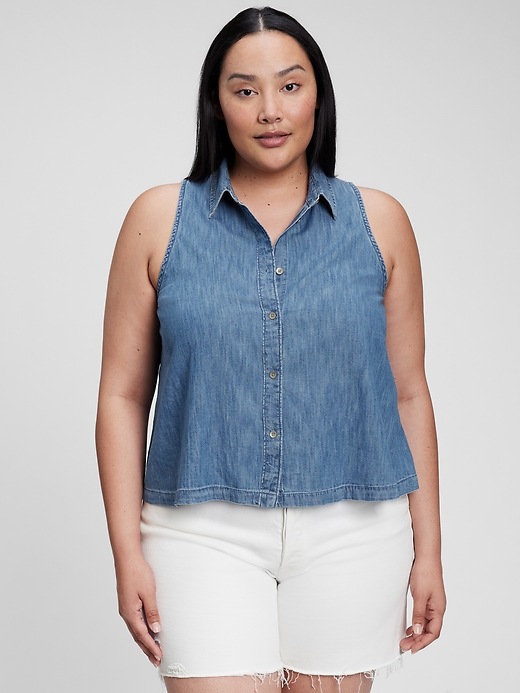 Image number 4 showing, 100% Organic Cotton Denim Halter Shirt with Washwell