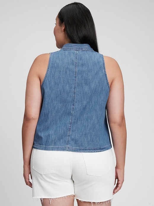 Image number 5 showing, 100% Organic Cotton Denim Halter Shirt with Washwell