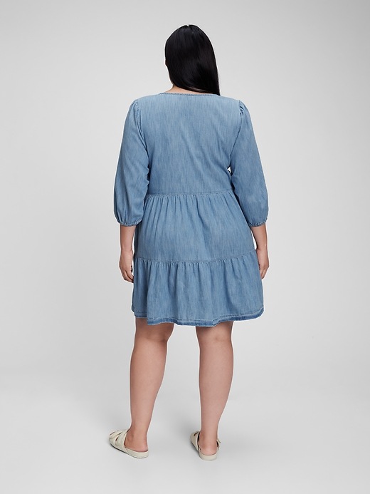 Image number 5 showing, 100% Organic Cotton Denim Tiered Dress with Washwell