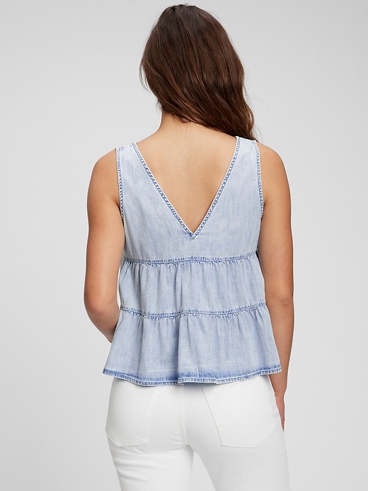 Image number 2 showing, 100% Organic Cotton Denim Tiered Tank Top with Washwell