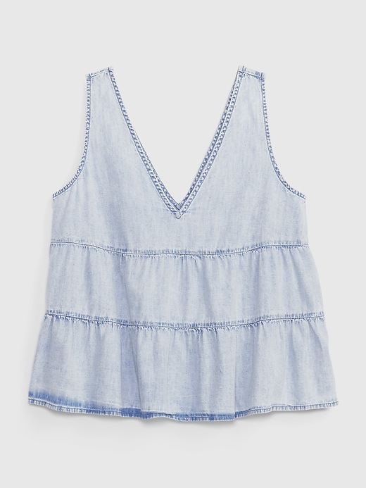 Image number 6 showing, 100% Organic Cotton Denim Tiered Tank Top with Washwell