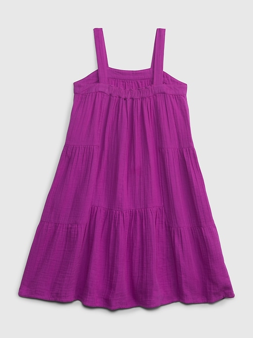 2 of 8 showing, with the color fuchsia rose of product Kids Crinkle Gauze Tiered Dress