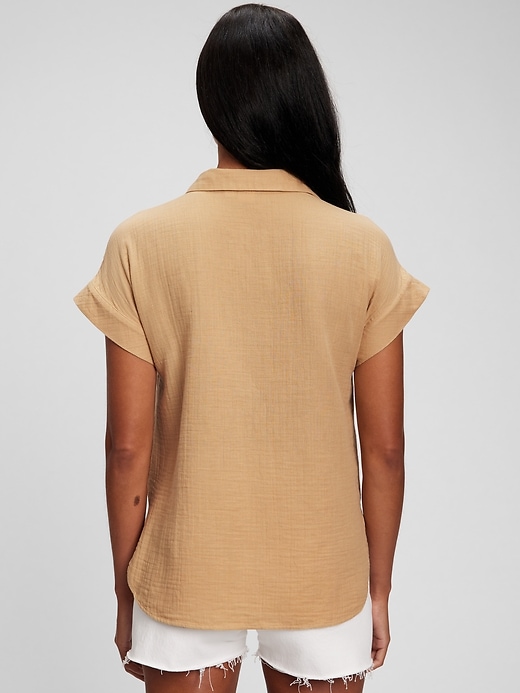 2 of 8 showing, with the color NEW SAND of product Crinkle Gauze Button-Front Shirt