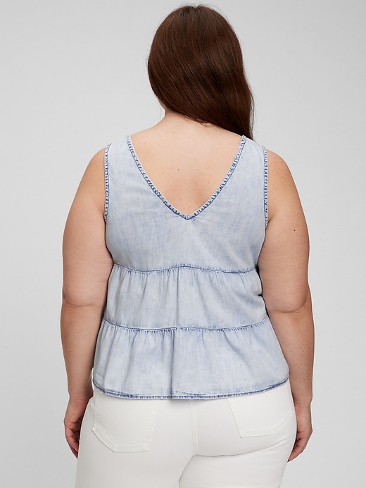 Image number 5 showing, 100% Organic Cotton Denim Tiered Tank Top with Washwell