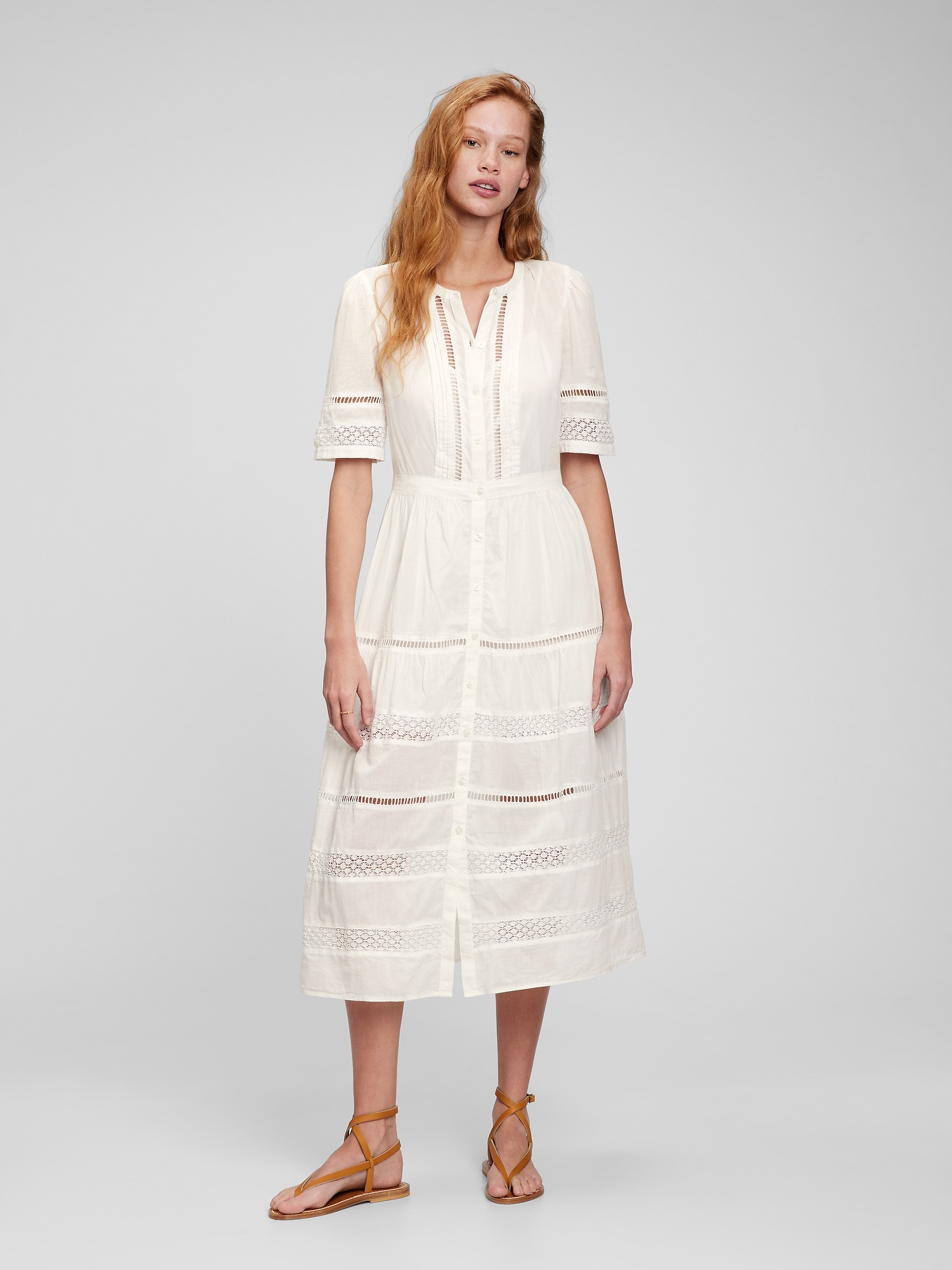Lace Button Front Midi Dress Gap