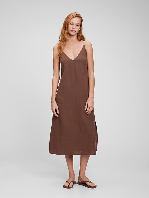Image number 1 showing, Linen Blend Cami Midi Dress