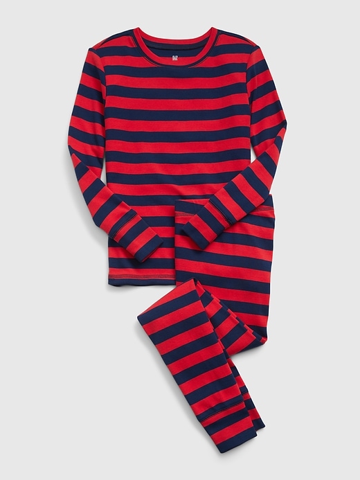 1 of 8 showing, with the color red stripe of product Kids 100% Organic Cotton Stripe PJ Set