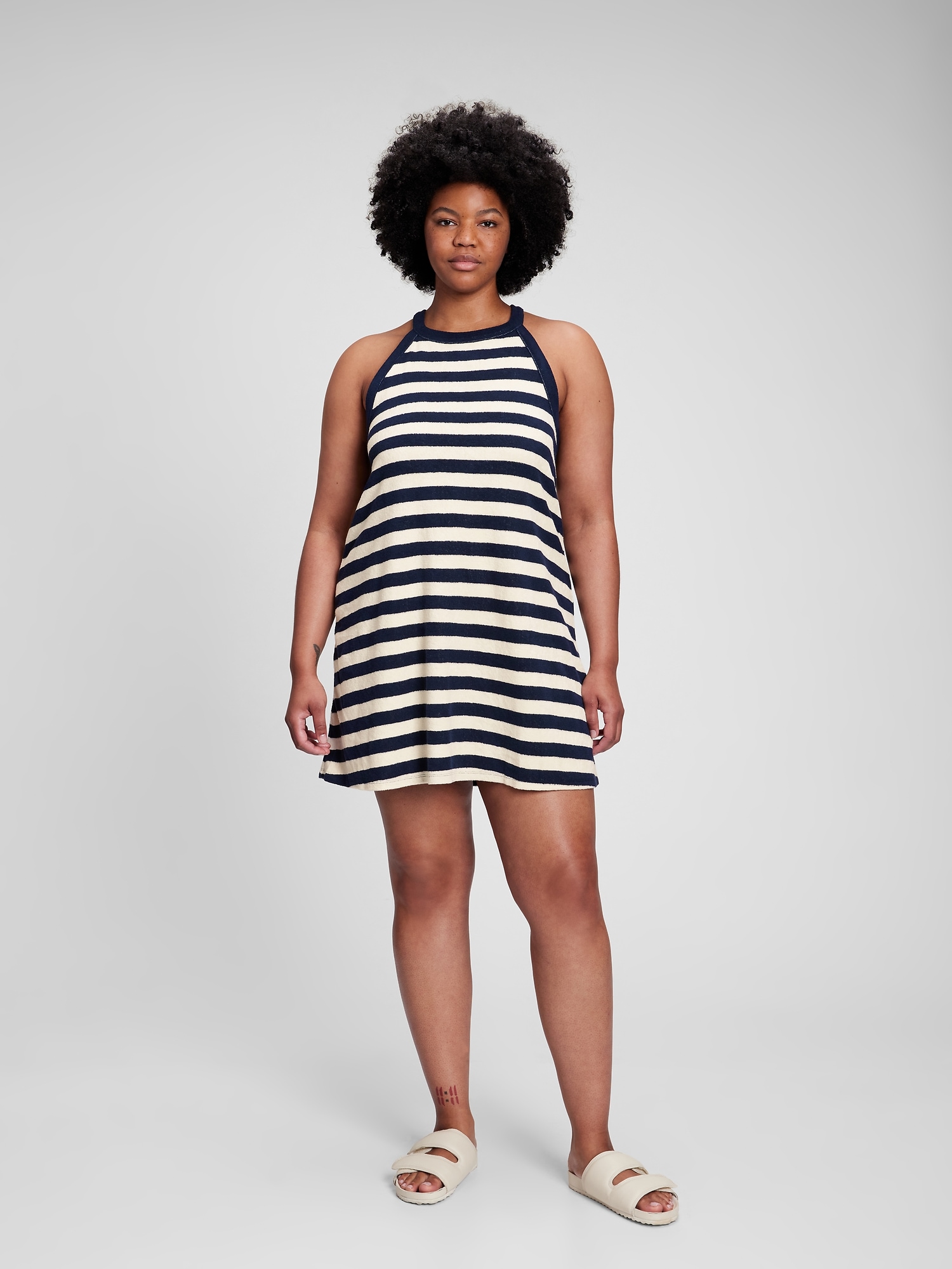Towel Terry Stripe Halter Dress Gap