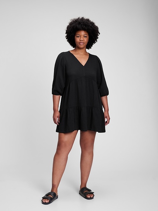 gap crinkle gauze tiered mini dress Gap Crinkle Gauze Puff Sleeve Tiered Mini Dress In May Pink