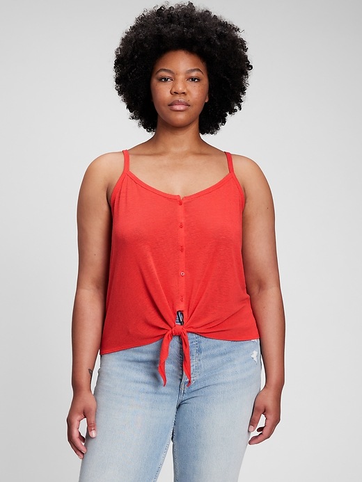 Image number 8 showing, Linen Blend Buttoned Tie-Front Cami