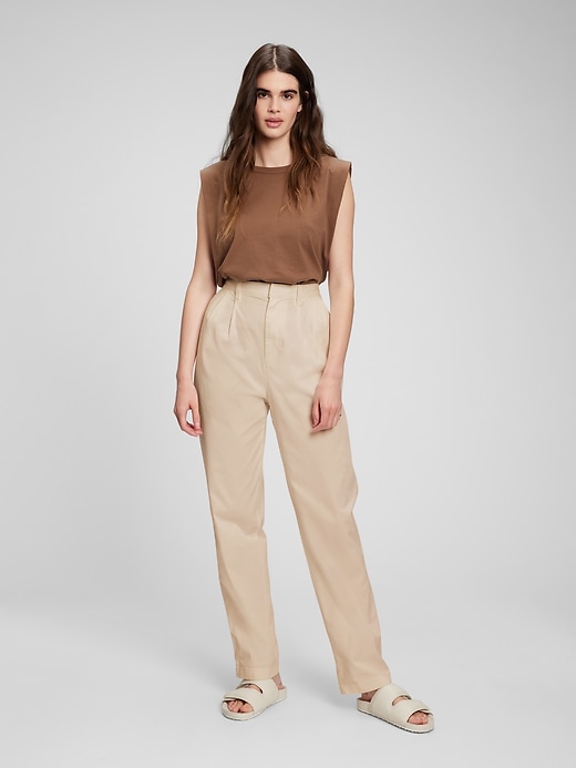 1 of 8 showing, with the color moonstone beige of product High Rise Pleated Khakis with Washwell