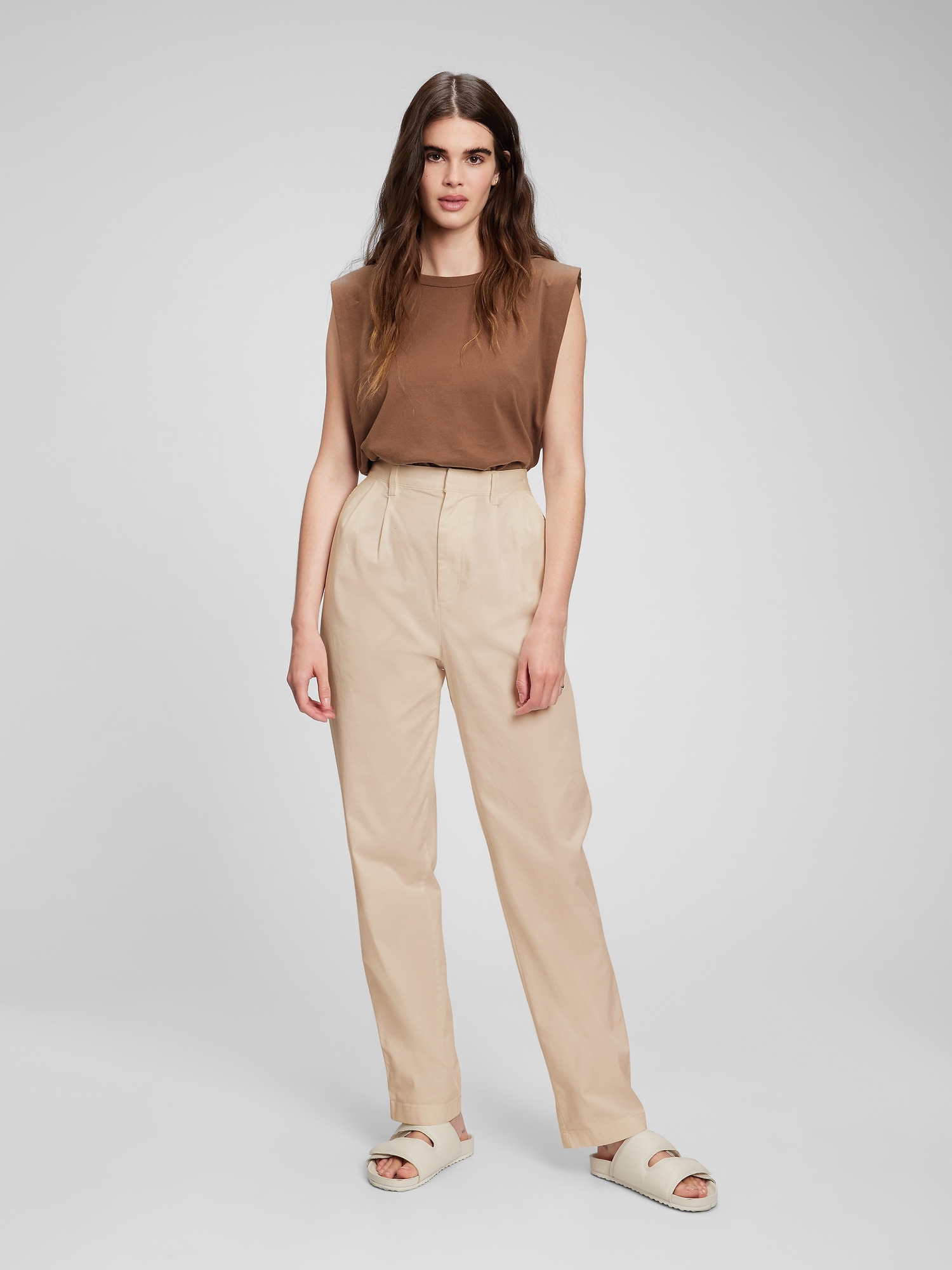 High Rise Pleated Khakis with Washwell | Gap