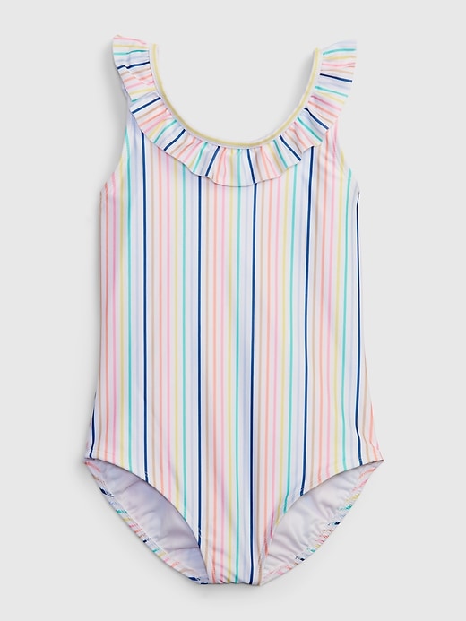 View large product image 1 of 1. Kids Recycled Ruffle Swim One-Piece