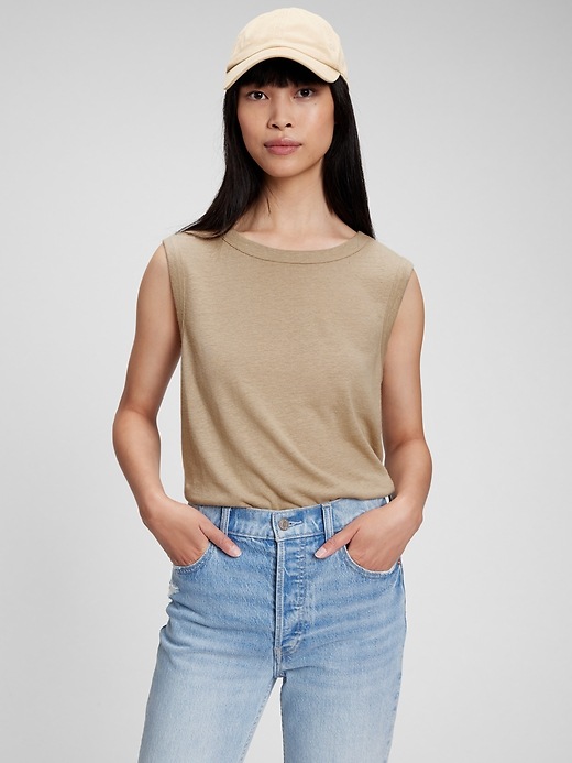 Image number 7 showing, Linen Blend Muscle Sleeveless T-Shirt