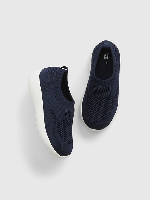1 of 8 showing, with the color tapestry navy blue of product Toddler Knit Pull-On Sneakers