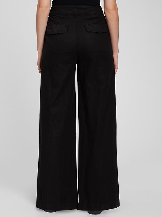 Image number 2 showing, High Rise Linen-Cotton Pleated Wide Leg Pants with Washwell