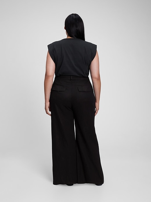 Image number 5 showing, High Rise Linen-Cotton Pleated Wide Leg Pants with Washwell