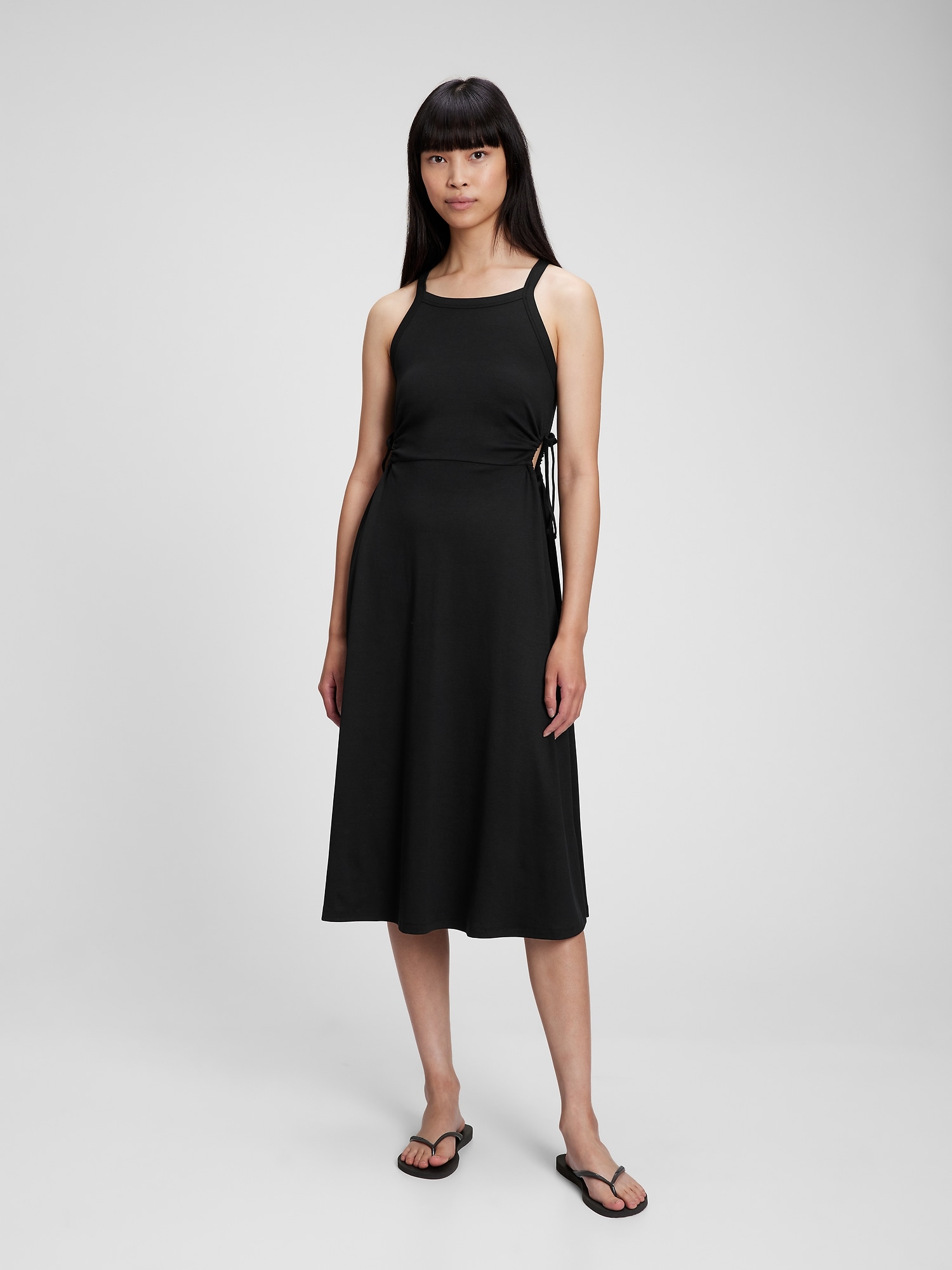 Gap Modern Side Tie Cutout Midi Dress In Black | ModeSens