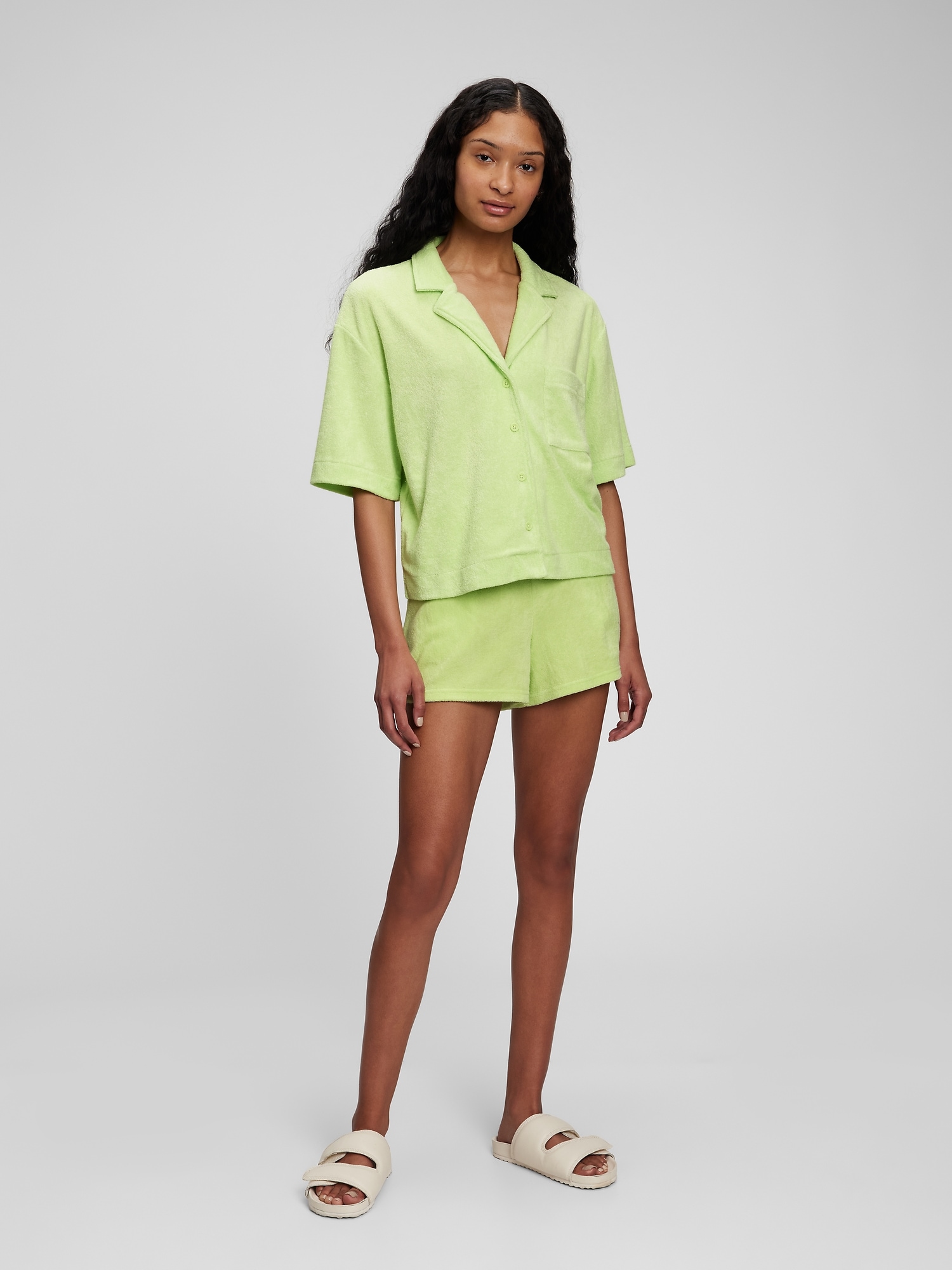 Gap Towel Terry Vacay Shirt In Neon Sugar Cane Kiwi Green