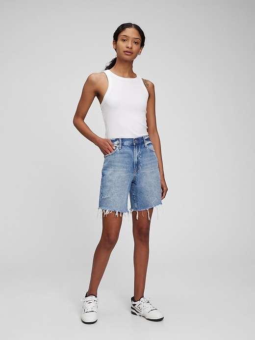 Image number 1 showing, Mid Rise Loose Denim Bermuda Shorts with Washwell