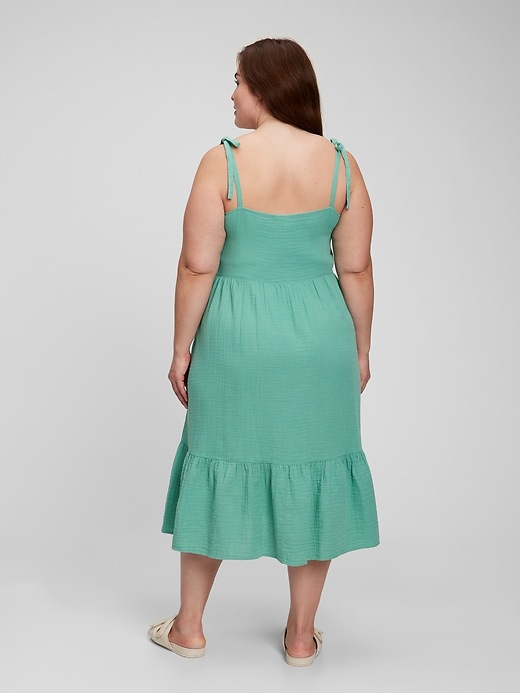 Image number 5 showing, Crinkle Gauze Tie-Shoulder Tiered Midi Dress