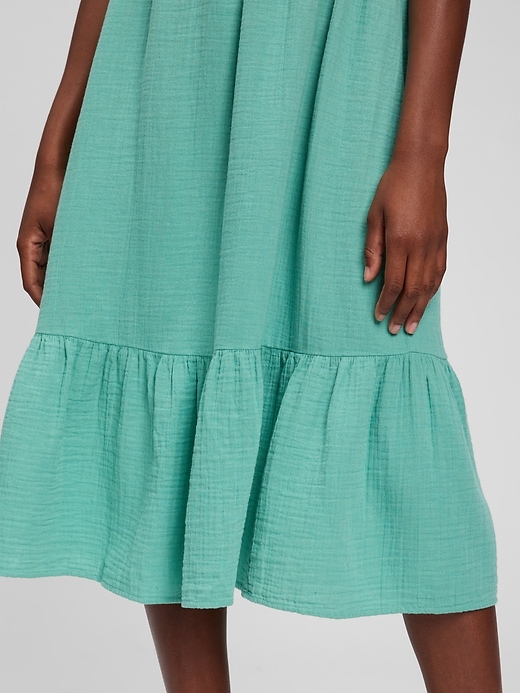 Image number 3 showing, Crinkle Gauze Tie-Shoulder Tiered Midi Dress