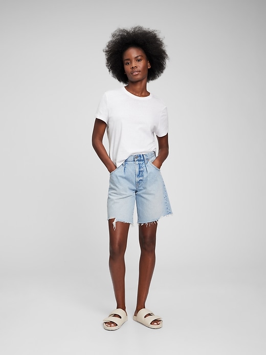 Image number 1 showing, Mid Rise Loose Denim Bermuda Shorts with Washwell