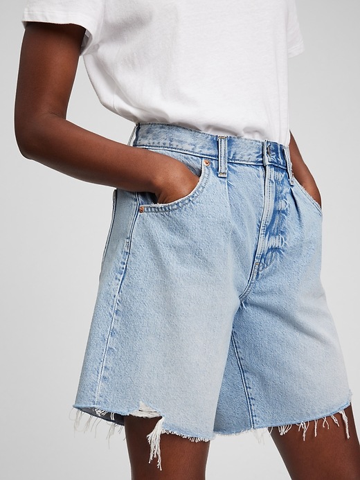 Image number 3 showing, Mid Rise Loose Denim Bermuda Shorts with Washwell