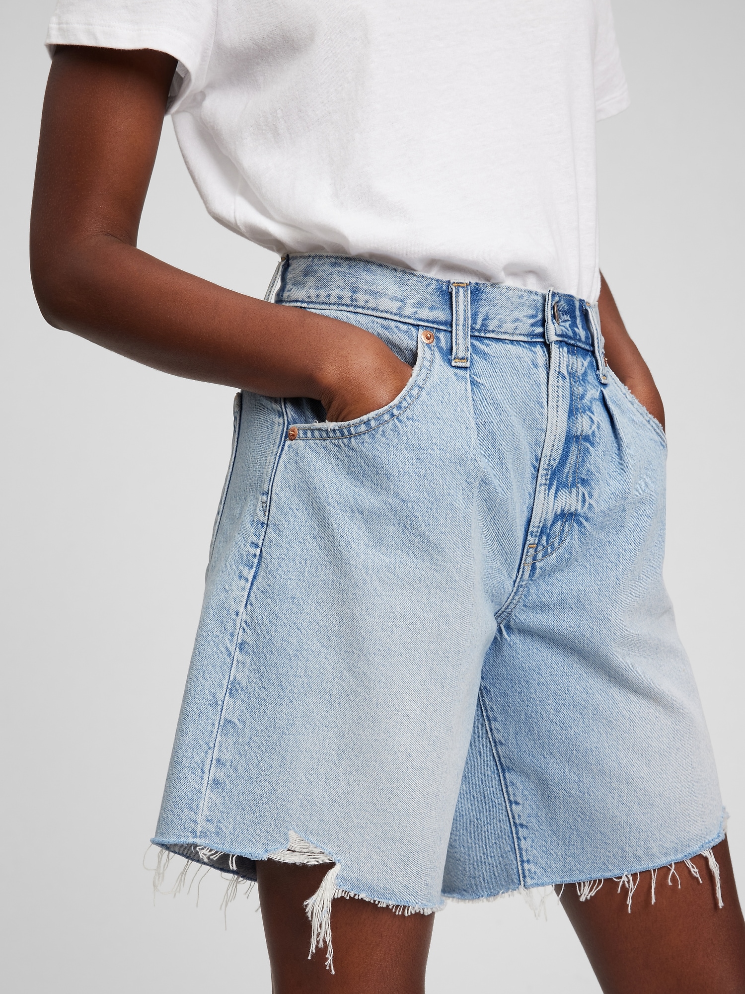 Mid Rise Loose Denim Bermuda Shorts with Washwell | Gap