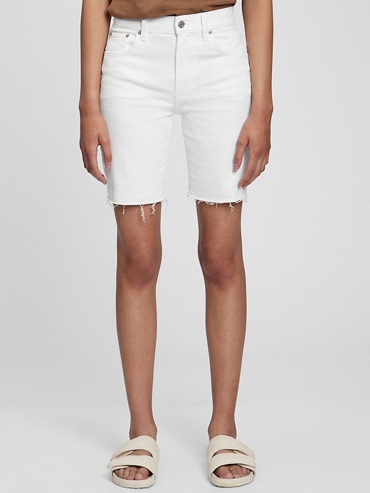 Image number 1 showing, High Rise Denim Bermuda Shorts with Washwell
